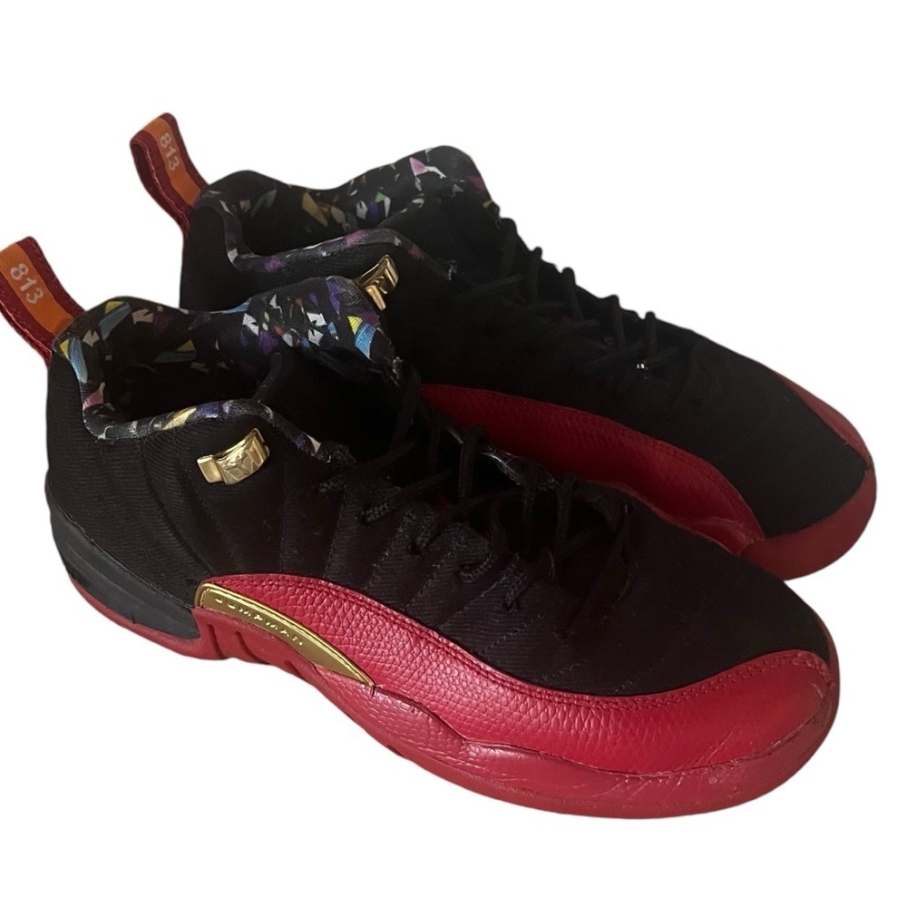 Jordan Athletic Shoes in Black and Red with Gold Highlights - Picture 2 of 14